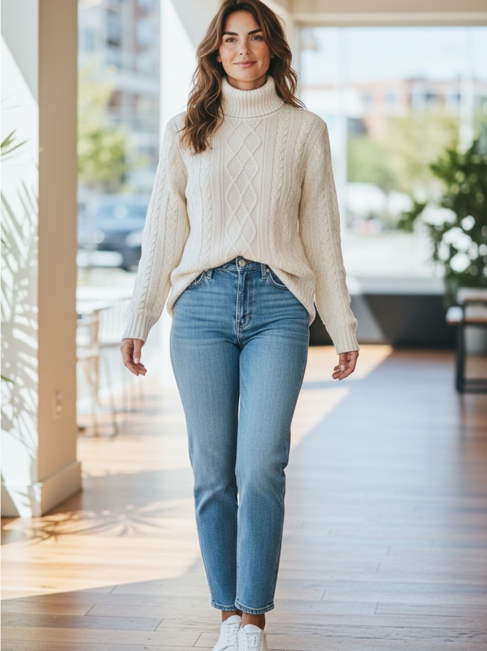 croft & barrow Cream Cable Knit Turtleneck Sweater